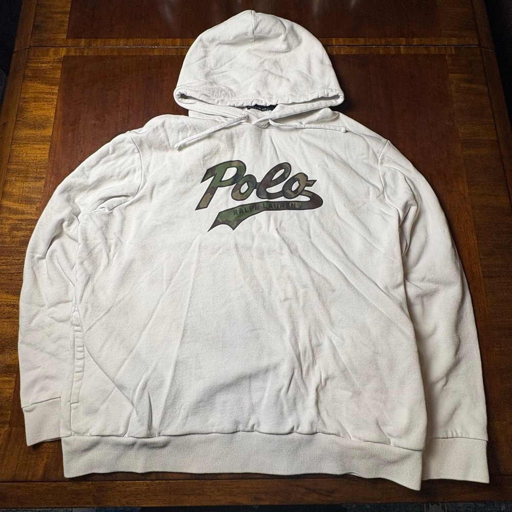 Polo Ralph Lauren Camo Logo Pullover Hoodie Cream Men's 2XL